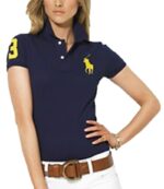 ראלף לורן-RALPH LAUREN POLO TSHIRT SHORT WOMEN - Nave Blue & Yellow Logo