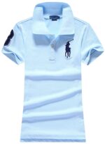 ראלף לורן-RALPH LAUREN POLO TSHIRT SHORT WOMEN - Pale Cornflower Blue & Nave Logo