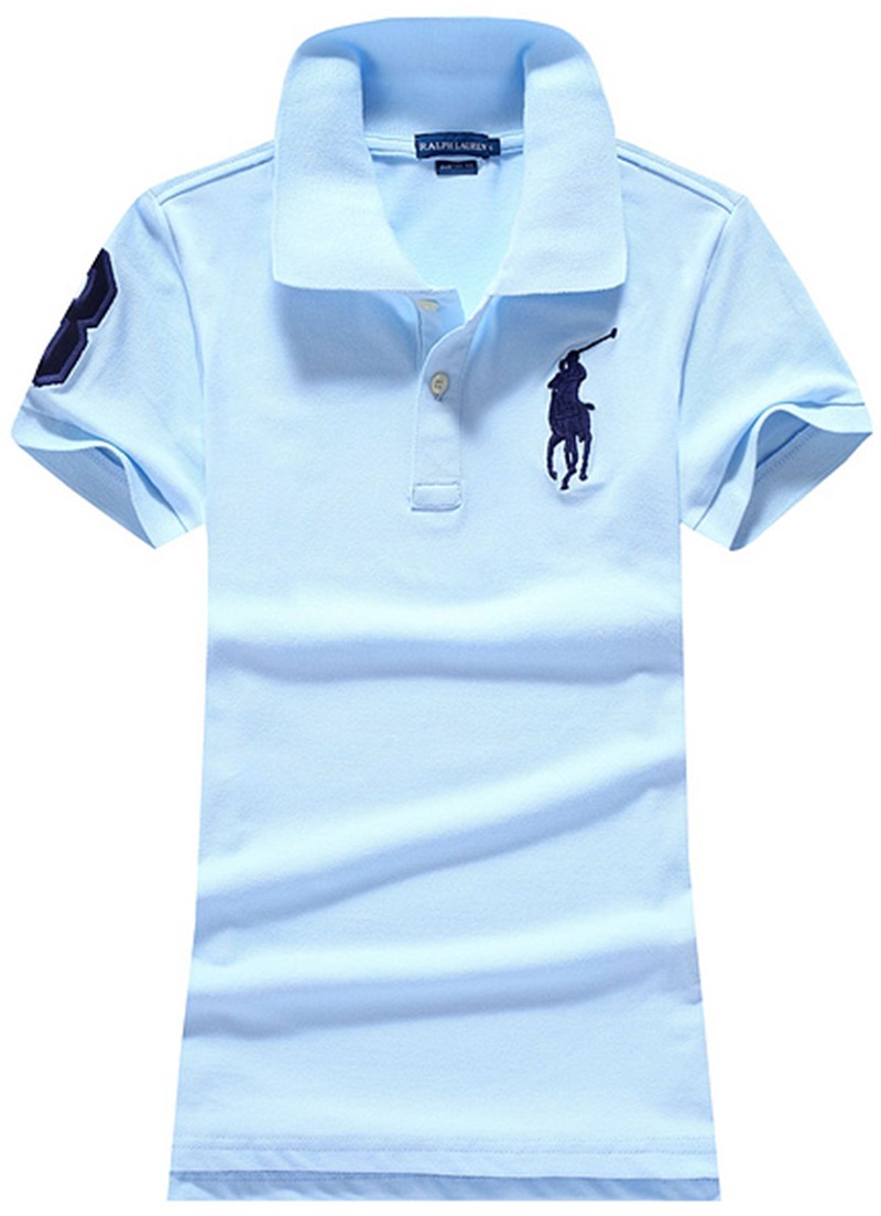 ראלף לורן-RALPH LAUREN POLO TSHIRT SHORT WOMEN - Pale Cornflower Blue & Nave Logo