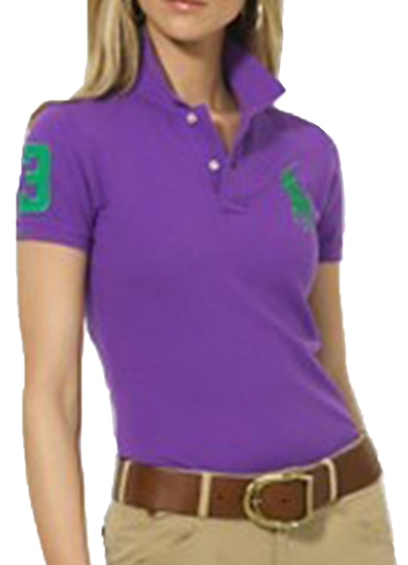ראלף לורן-RALPH LAUREN POLO TSHIRT SHORT WOMEN - Purpel & Green Logo