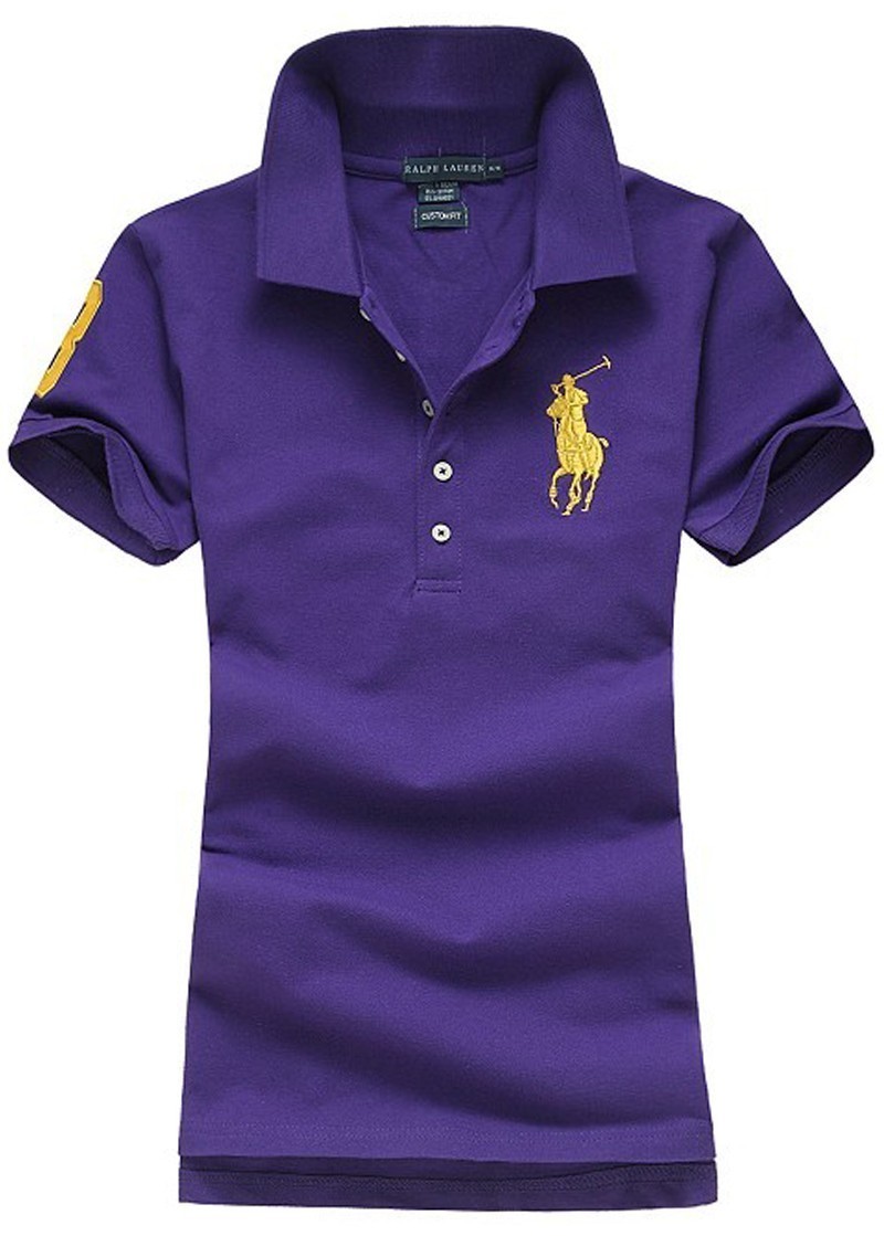 ראלף לורן-RALPH LAUREN POLO TSHIRT SHORT WOMEN - Purpel & Yellow Logo