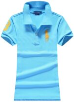 ראלף לורן-RALPH LAUREN POLO TSHIRT SHORT WOMEN - Sky Blue & Yellow Logo