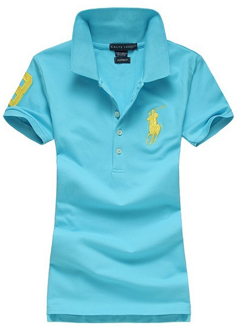 ראלף לורן-RALPH LAUREN POLO TSHIRT SHORT WOMEN - Sky Blue & Yellow Logo