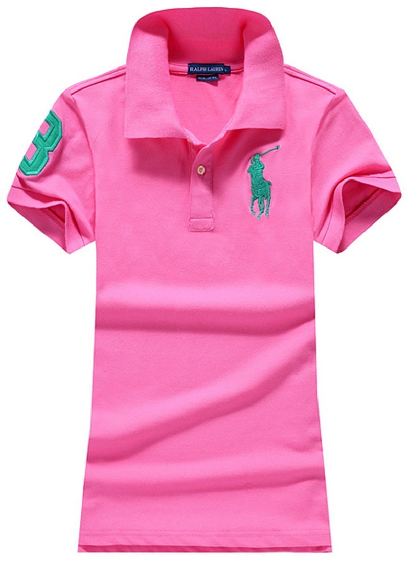 ראלף לורן-RALPH LAUREN POLO TSHIRT SHORT WOMEN - Tea Rose & Green Logo