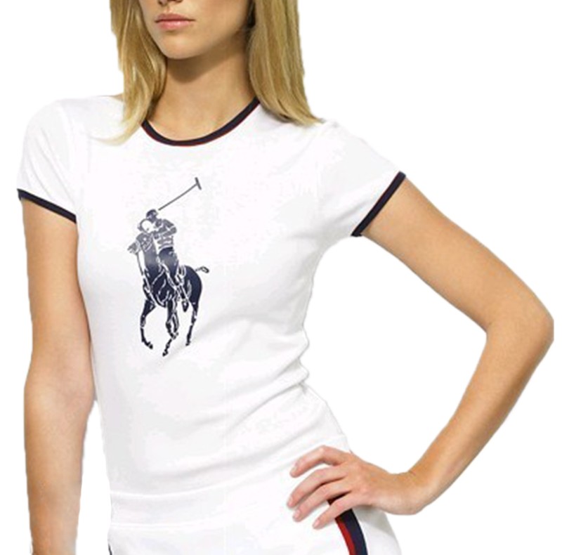 ראלף לורן-RALPH LAUREN POLO TSHIRT SHORT WOMEN - White Black Border