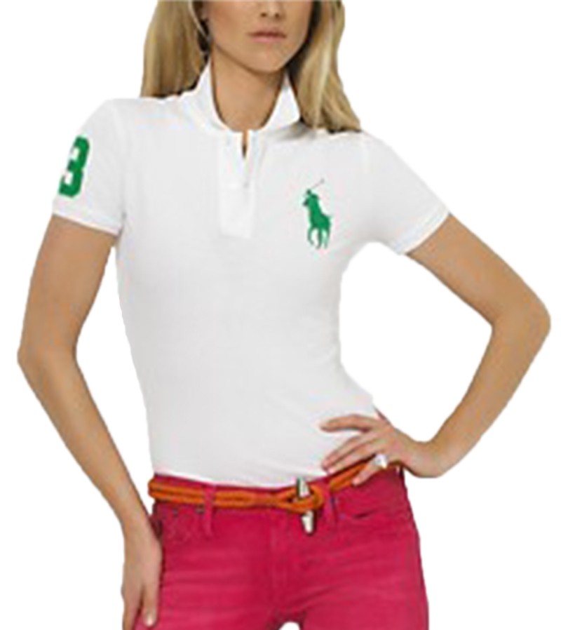 ראלף לורן-RALPH LAUREN POLO TSHIRT SHORT WOMEN - White & Green Logo