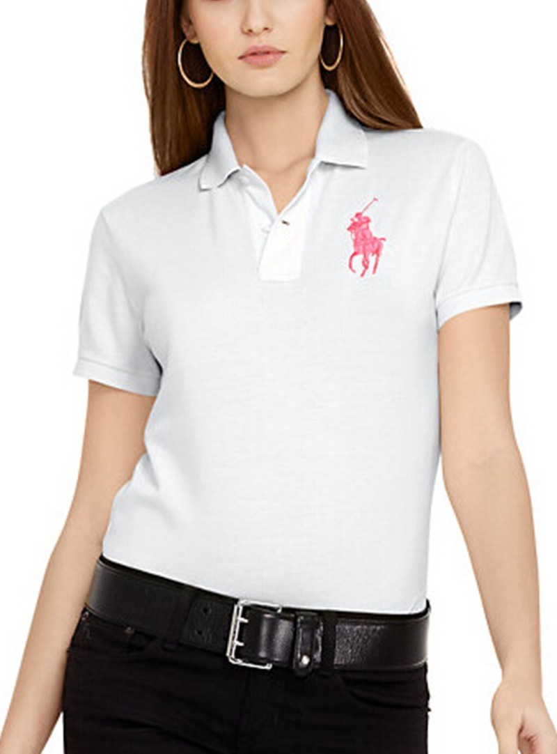 ראלף לורן-RALPH LAUREN POLO TSHIRT SHORT WOMEN - White & Pink Logo