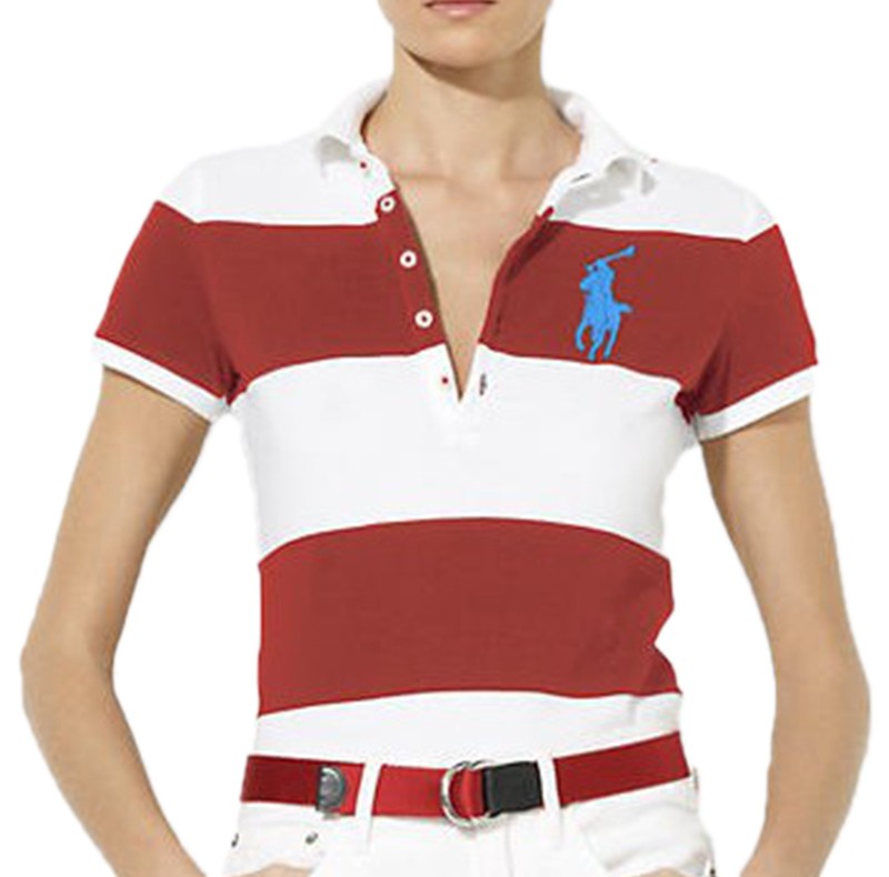 ראלף לורן-RALPH LAUREN POLO TSHIRT SHORT WOMEN - White Red