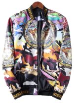 מעילים וג'קטים לגברים-VERSACE NEW LEATHER JACKET MEN'S - White Black & Golden Glow