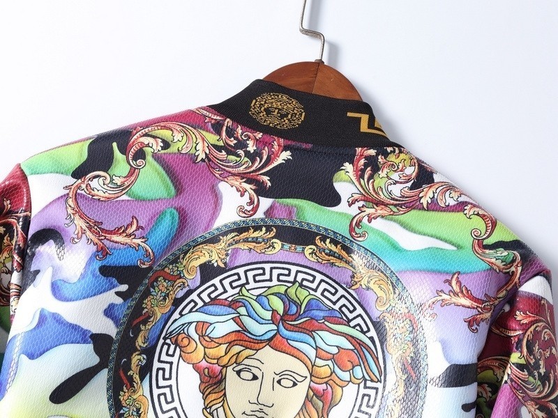 מעילים וג'קטים לגברים-VERSACE NEW LEATHER JACKET MEN'S - White Black & Golden Glow