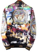 מעילים וג'קטים לגברים-VERSACE NEW LEATHER JACKET MEN'S - White Black & Golden Glow