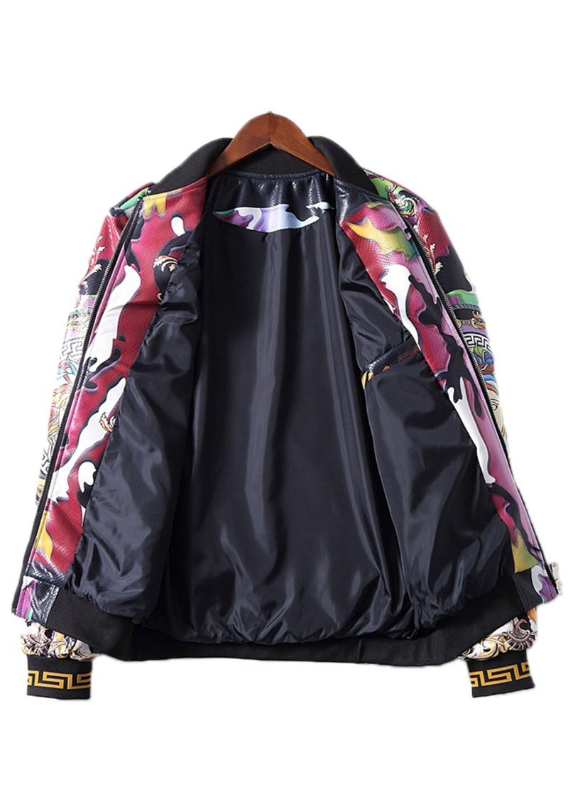 מעילים וג'קטים לגברים-VERSACE NEW LEATHER JACKET MEN'S - White Black & Golden Glow