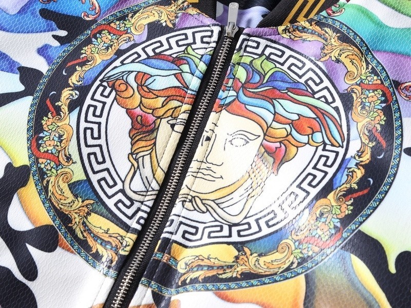 מעילים וג'קטים לגברים-VERSACE NEW LEATHER JACKET MEN'S - White Black & Golden Glow