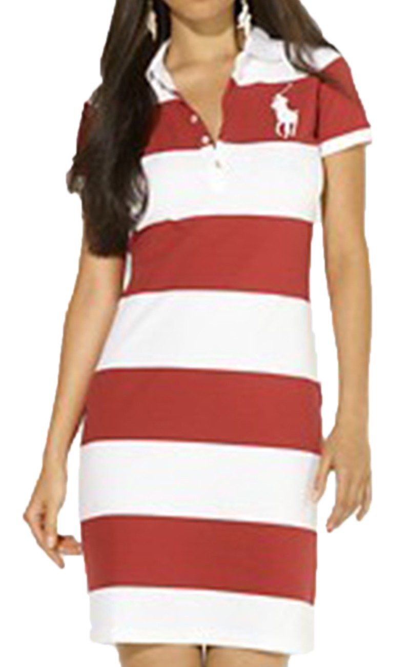 ראלף לורן-RALPH LAUREN DRESS WOMEN'S - White & Medium Carmine