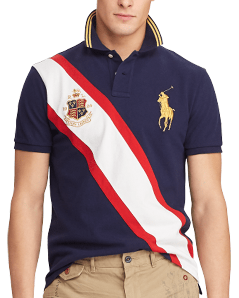 ראלף לורן-RALPH LAUREN POLO TSHIRT MEN'S SHORT DESGIN - Navy Blue White & Red