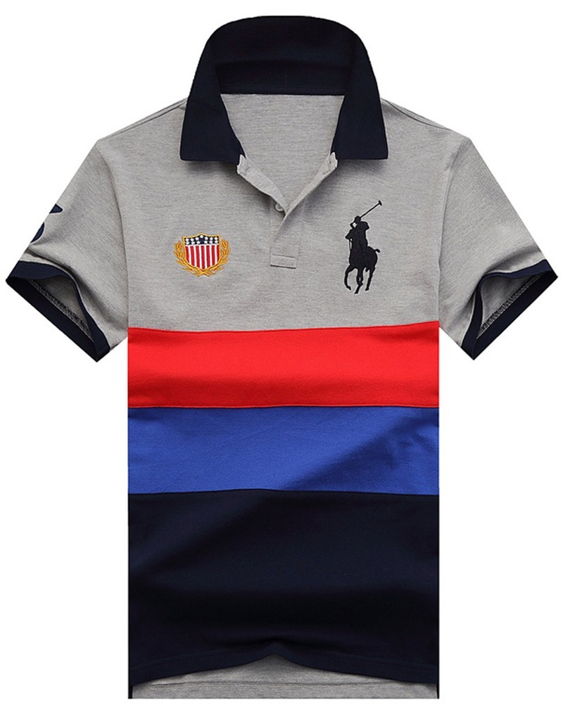 ראלף לורן-RALPH LAUREN POLO TSHIRT SHORT BIG PONY MEN'S-GRAY RED BLUE & BLACK