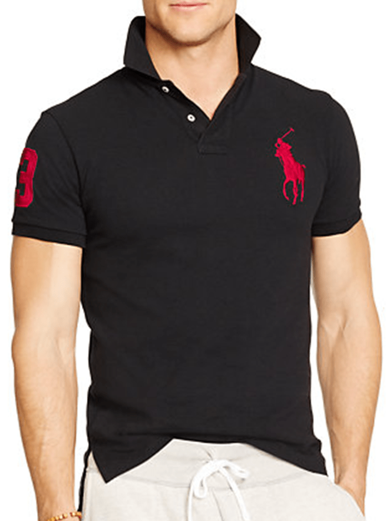 ראלף לורן-RALPH LAUREN POLO TSHIRT SHORT BIG PONY MEN'S - BLACK & RED LOGO