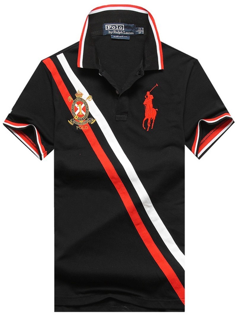 ראלף לורן-RALPH LAUREN POLO TSHIRT SHORT BIG PONY MEN'S- BLACK RED & WHITE