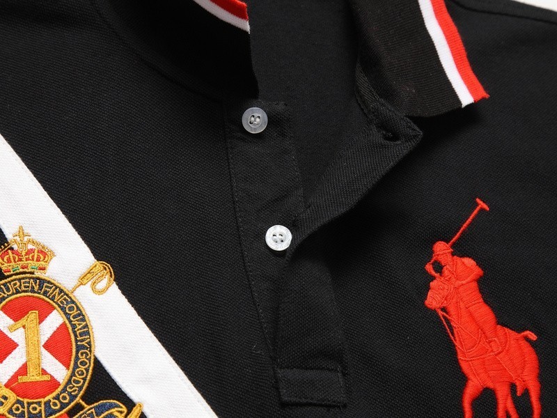 ראלף לורן-RALPH LAUREN POLO TSHIRT SHORT BIG PONY MEN'S- BLACK RED & WHITE – תמונה 10