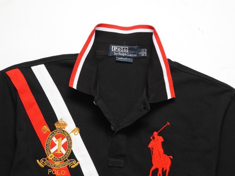 ראלף לורן-RALPH LAUREN POLO TSHIRT SHORT BIG PONY MEN'S- BLACK RED & WHITE – תמונה 4