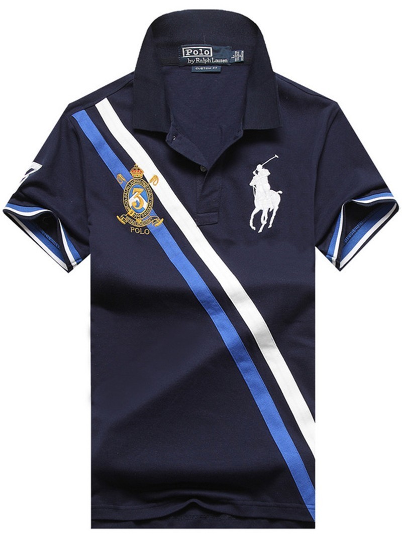 ראלף לורן-RALPH LAUREN POLO TSHIRT SHORT BIG PONY MEN'S- NAVY BLUE BLUE & WHITE