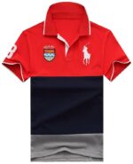 ראלף לורן-RALPH LAUREN POLO TSHIRT SHORT BIG PONY MEN'S-RED NAVY BLUE & GRAY