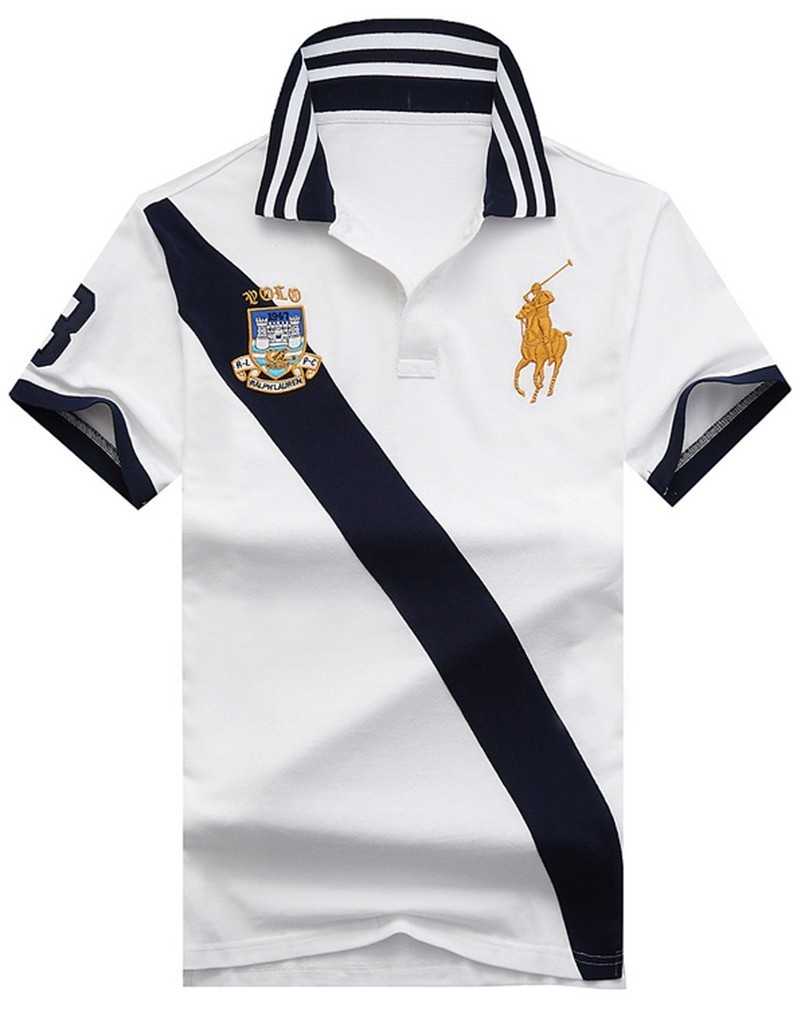 ראלף לורן-RALPH LAUREN POLO TSHIRT SHORT BIG PONY MEN'S- WHITE & NAVY BLUE