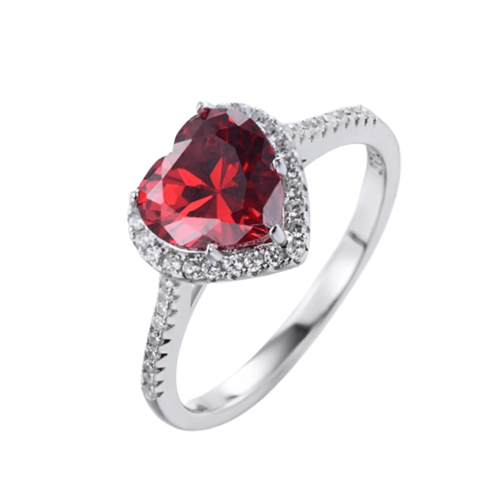טבעת יוקרה-Silver Red Red Heart Ring 5A CZ Zirconia Wedding Jewelry brand