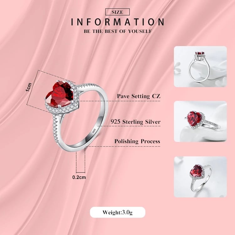 טבעת יוקרה-Silver Red Red Heart Ring 5A CZ Zirconia Wedding Jewelry brand – תמונה 3