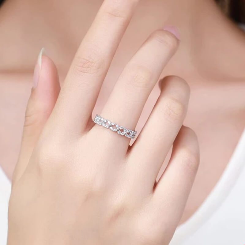 טבעת יוקרה-Silver Geometric Stackable Clear CZ Finger Rings For Women – תמונה 2