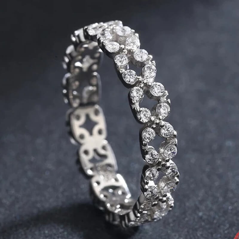 טבעת יוקרה-Silver Geometric Stackable Clear CZ Finger Rings For Women – תמונה 4