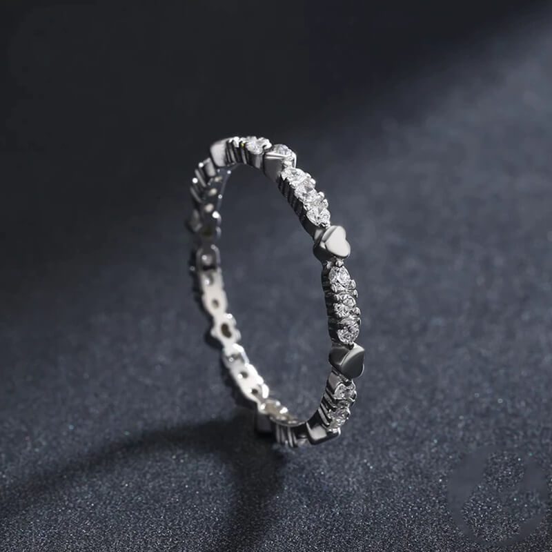 טבעת יוקרה-Silver Hearts Stackable Finger Rings For Women – תמונה 5