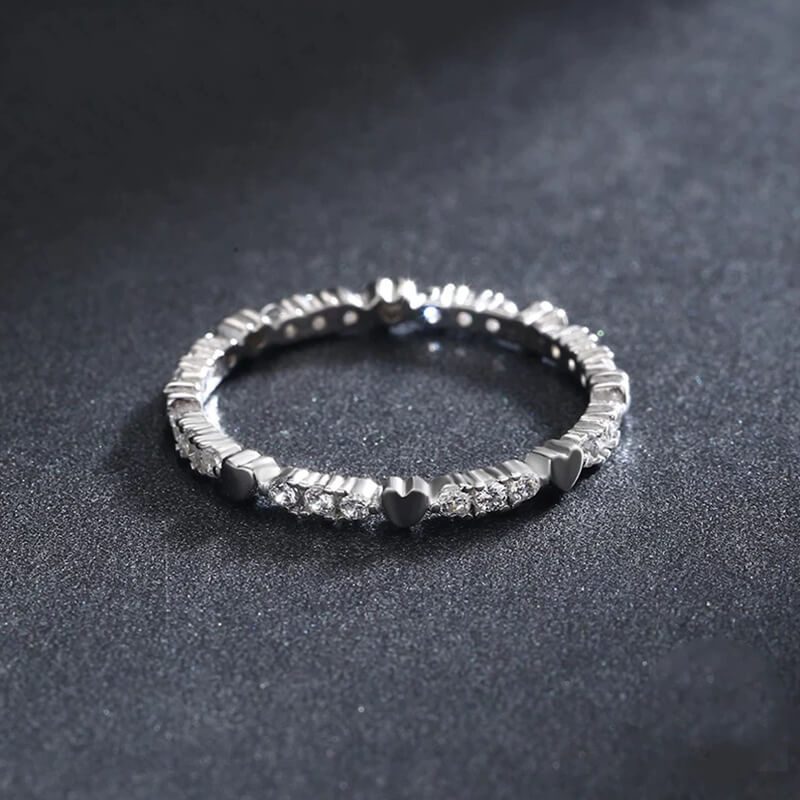 טבעת יוקרה-Silver Hearts Stackable Finger Rings For Women – תמונה 4