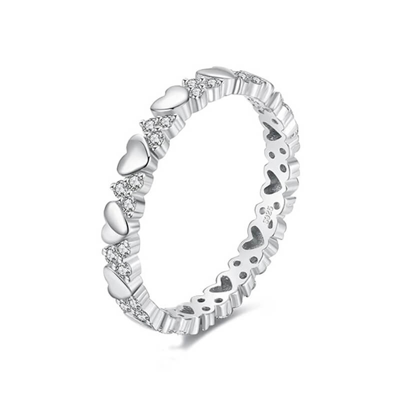 טבעת יוקרה-Silver Ring Fashion Hearts Stackable For Women