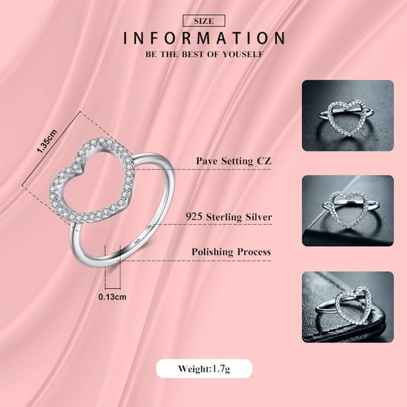 טבעת יוקרה-Silver Ring Heart Shape Classic Love Ring 5A Zircon For Women – תמונה 3