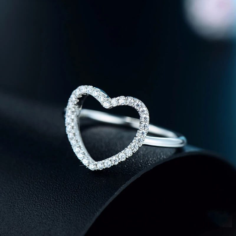 טבעת יוקרה-Silver Ring Heart Shape Classic Love Ring 5A Zircon For Women – תמונה 4
