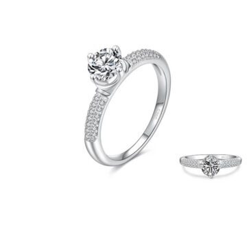 טבעת יוקרה-Silver Ring Round Ten Hearts Arrow CZ Classic Finger Rings For Women