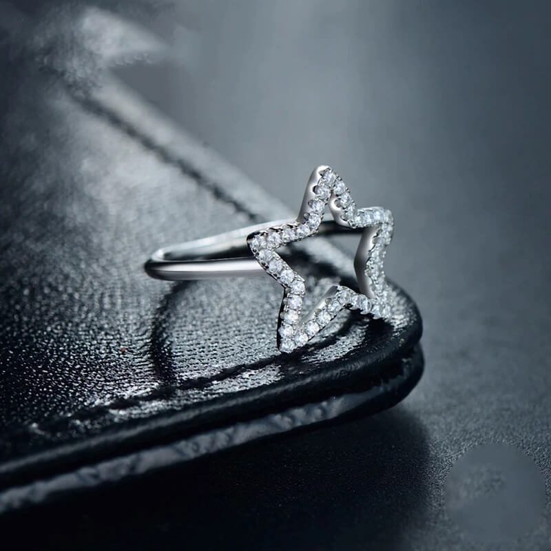 טבעת יוקרה-Silver Ring Stars Cubic Zirconia Ring For Women – תמונה 5
