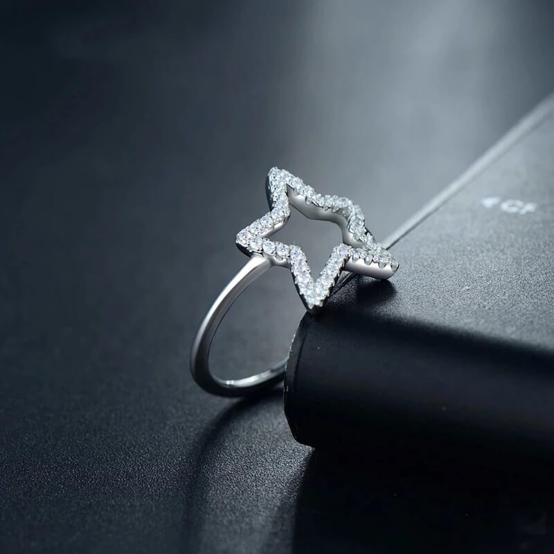 טבעת יוקרה-Silver Ring Stars Cubic Zirconia Ring For Women – תמונה 4