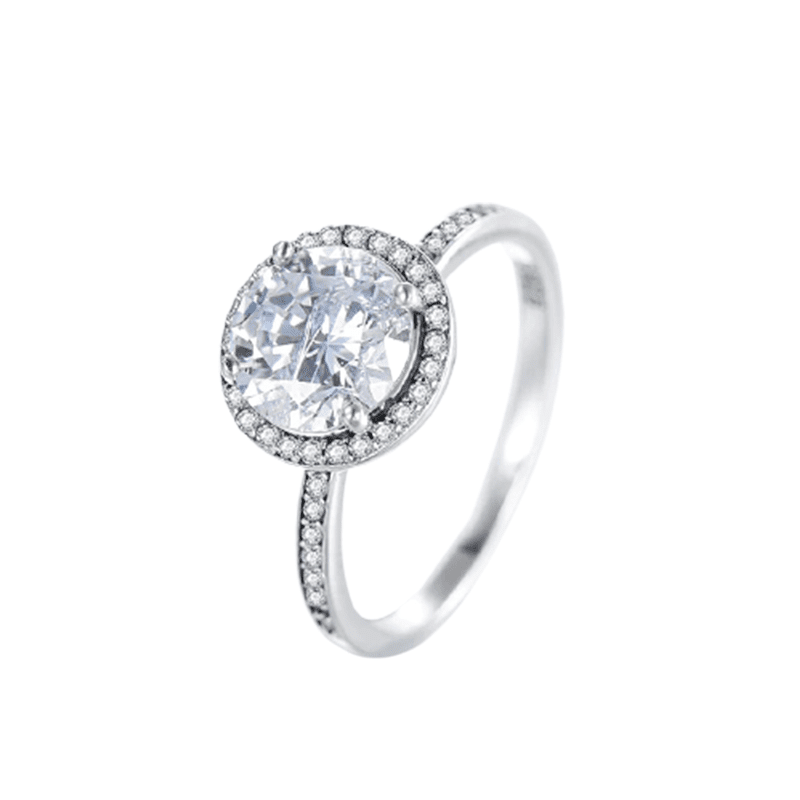 טבעת יוקרה-Silver Round Clear CZ Fashion Finger Ring Classic Jewelry For Women
