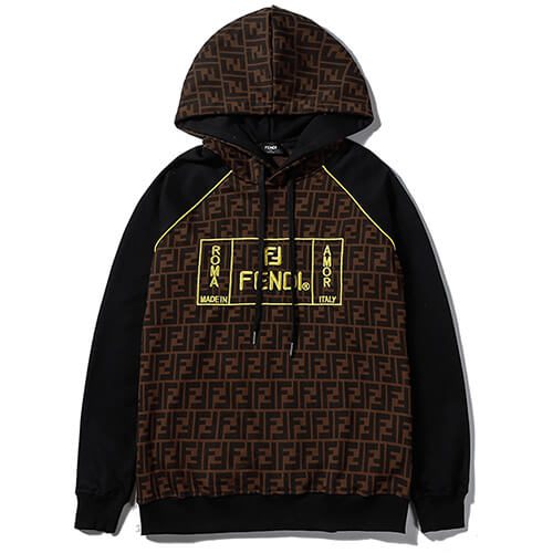 פנדי - FENDI HOODIES - Brown Pod Black & Yellow Logo