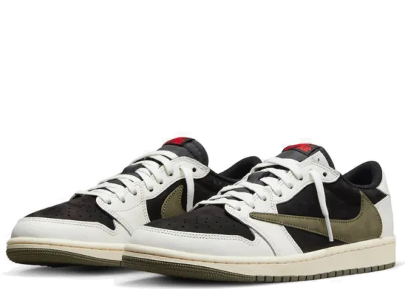 נעלי נייק-NIKE AIR JORDAN 1 LOW -WHITE GREEN BLACK Travis Scott